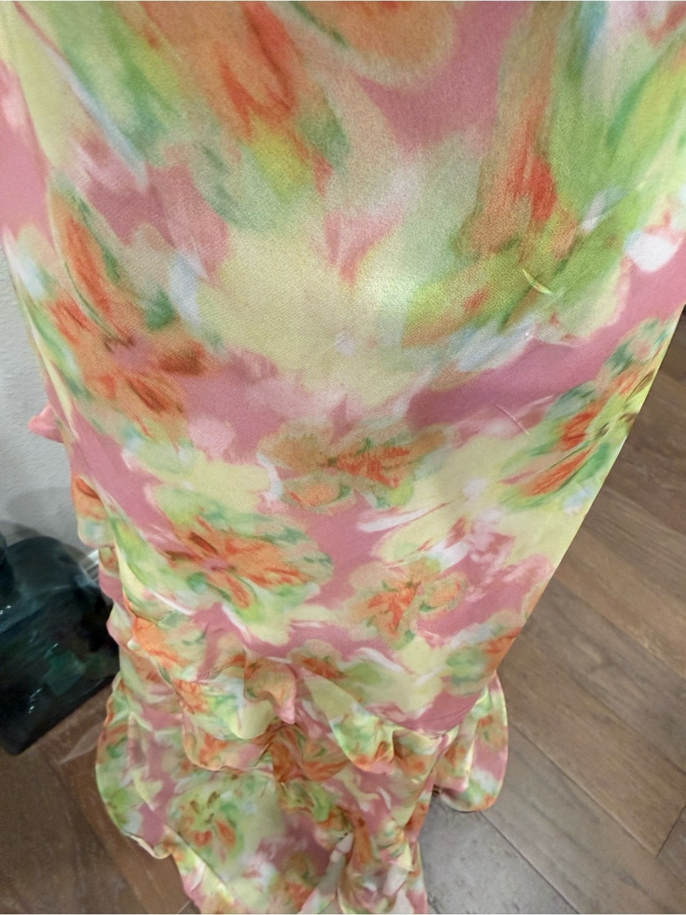 Bardot Pastel Floral Slip Maxi Dress with Ruffle Hem and Slit - Picture 7 of 16